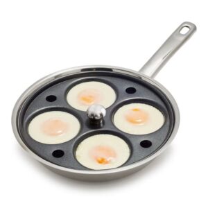 Sur La Table 14" Egg Poacher Nonstock Stainless Steel Pan with Lid, 4 Egg Cup Insert