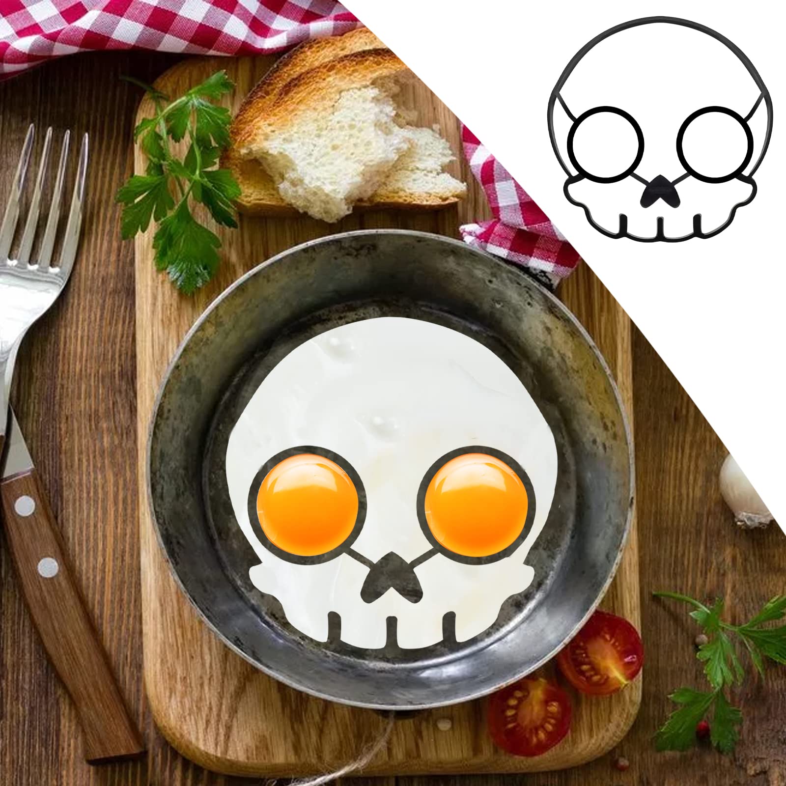 Halloween Horror Skull Fried Egg Mold, Breakfast Omelette Molds, Silicone Skull Cooking Shaper Ring DIY Accessory for Kitchen Camping