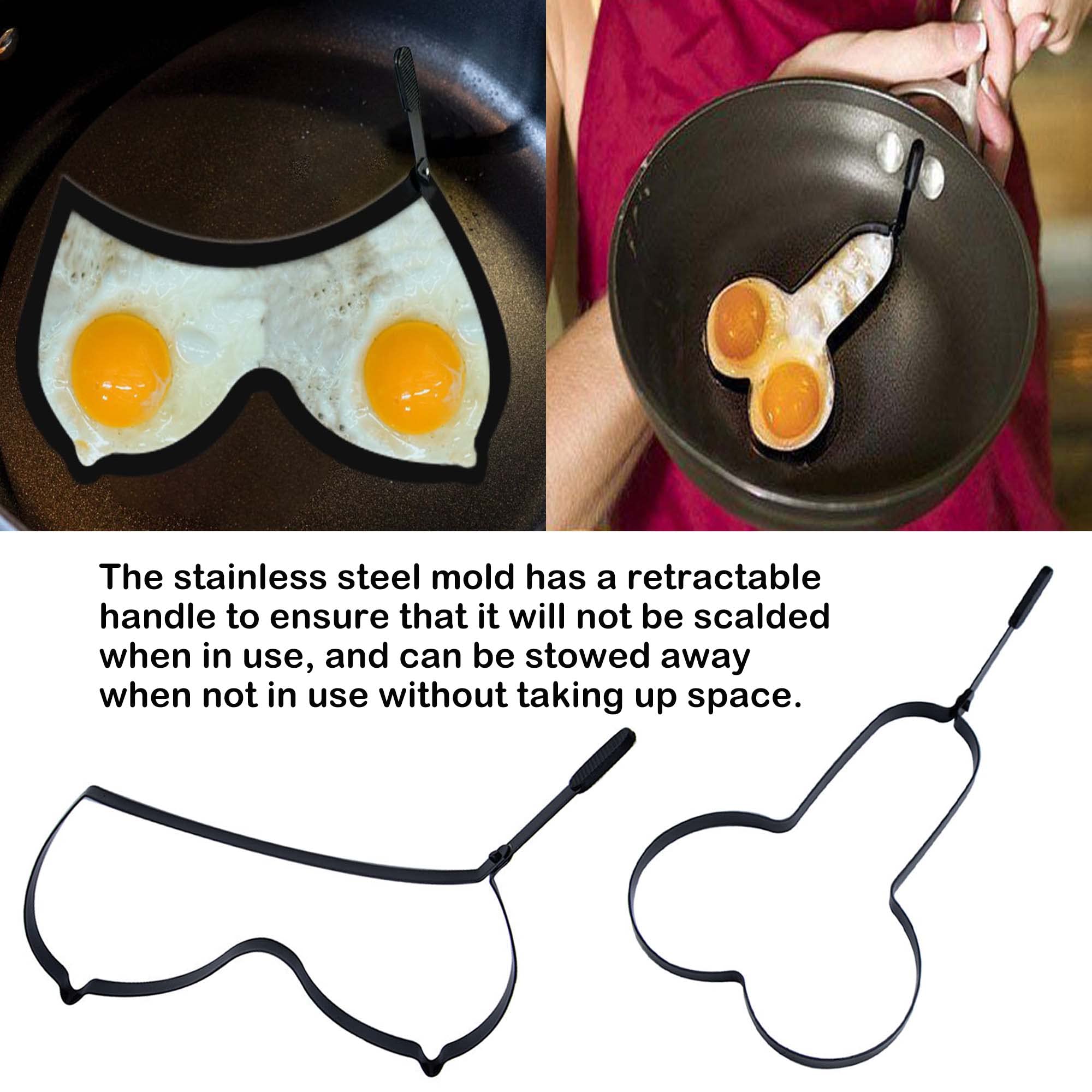 2 Packs Funny Egg Molds, Funny Egg Fryer, Egg Pancake Cooking Tool, Stainless Steel Non-Stick Egg Ring, Pancake Mold for frying Eggs with Foldable Handle