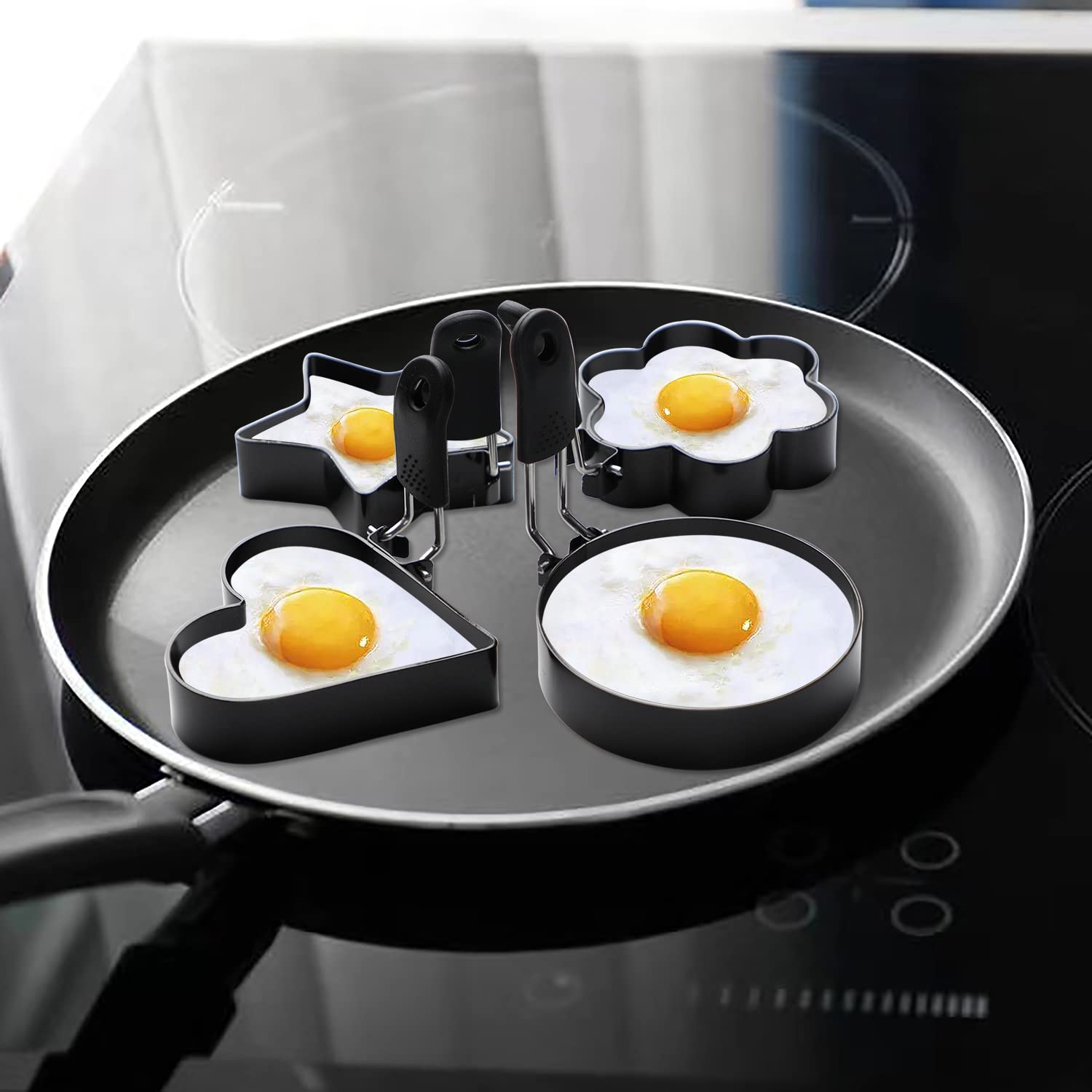 Egg Rings for Frying Eggs Nonstick 4 Packs Egg Ring Stainless Steel Pancake Mold Omelet And Egg Rings for Griddle (Set of 4)