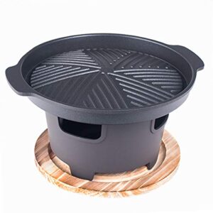 fuji merchandise corp japanese korean style single serving yakiniku grill with wooden trivet and burner stove 7 inch diameter