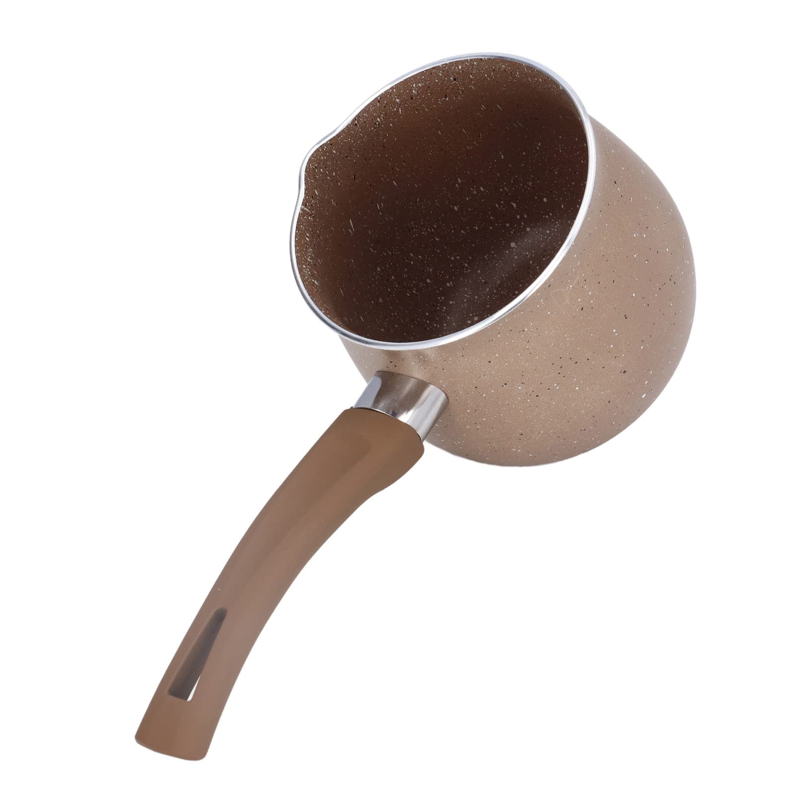 10cm Mini Milk Pot, Nonstick Small Butter Sugar Melting Pot with Pour Spout for Melted Butter Milk Steaming Milk Frothing Latte Art(Brown)