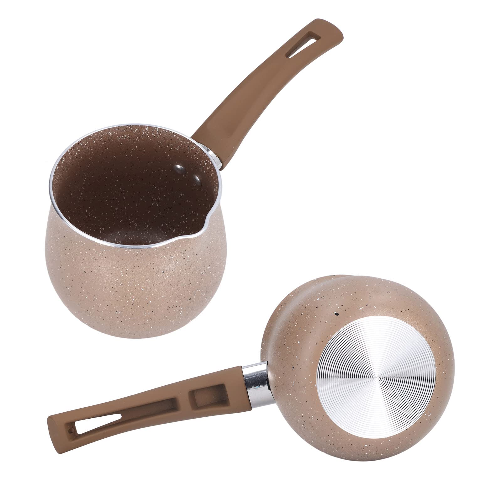 10cm Mini Milk Pot, Nonstick Small Butter Sugar Melting Pot with Pour Spout for Melted Butter Milk Steaming Milk Frothing Latte Art(Brown)