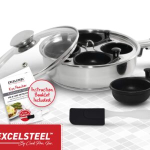 Excelsteel 18/10 Stainless Steel 4 Cup Egg Poacher, Non Stick Easy Use Rust Resistant Home Kitchen Breakfast Brunch Induction Cooktop Ready