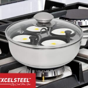 Excelsteel 18/10 Stainless Steel 4 Cup Egg Poacher, Non Stick Easy Use Rust Resistant Home Kitchen Breakfast Brunch Induction Cooktop Ready