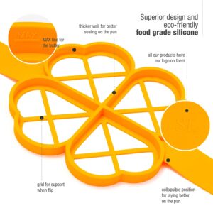 Silicone Pancake Mold Flipper – 4 Heart Shaped Egg Rings Set - Great for Cooking Fried Eggs, Hash Browns, Crumpets, Omelets on Griddle for Your Kids and Loved Ones, Orange