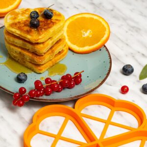 Silicone Pancake Mold Flipper – 4 Heart Shaped Egg Rings Set - Great for Cooking Fried Eggs, Hash Browns, Crumpets, Omelets on Griddle for Your Kids and Loved Ones, Orange