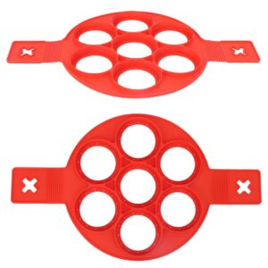 oumefar 2pcs pancake molds red silicone frying egg tray with 7 round shape holes egg maker nonstick cooking tool for pancake sandwich breakfast