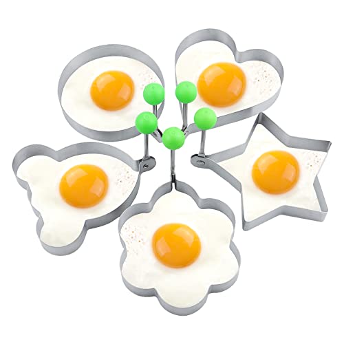 5 Pack Egg Rings, LEEFONE Stainless Steel Pancake Mold Set with Handle, Non-Stick Egg Maker Molds for Griddle Frying Cooking
