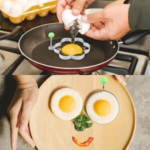 5 Pack Egg Rings, LEEFONE Stainless Steel Pancake Mold Set with Handle, Non-Stick Egg Maker Molds for Griddle Frying Cooking