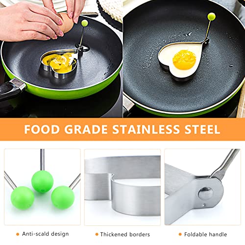 5 Pack Egg Rings, LEEFONE Stainless Steel Pancake Mold Set with Handle, Non-Stick Egg Maker Molds for Griddle Frying Cooking