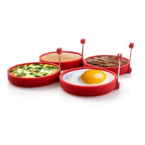 nuwave silicone egg rings, pfas free, food-grade, 4 pcs, non-stick, 4”w x 0.75”d, perfect sized eggs, omelets, mini pancakes, works on frying pans, griddles & electric skillets, oven & dishwasher safe