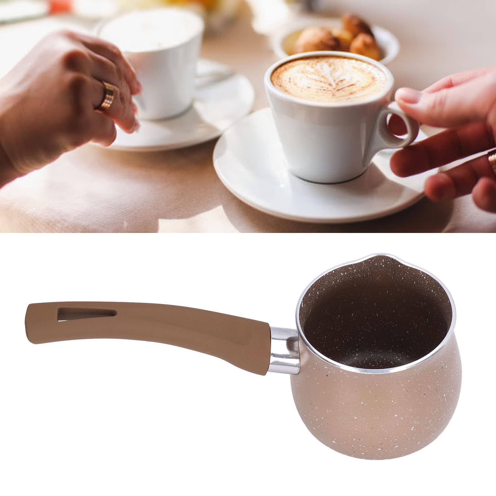 Butter Pot, Saucepans Aluminum Alloy Cooking Pot for Coffee Butter Chocolate Nonstick Milk Pan 8cm Dia Single Handle(brown)