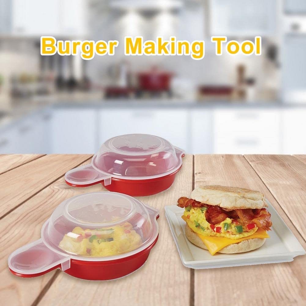 Microwave Egg Cooker, Nonstick Easy Eggwish, Egg Poacher for Breakfast Cheese Hamburg Sandwich Pancake Omelet Egg Patty, Pod & Muffins - As Seen On TV - 2 set in a box, Red & Clear