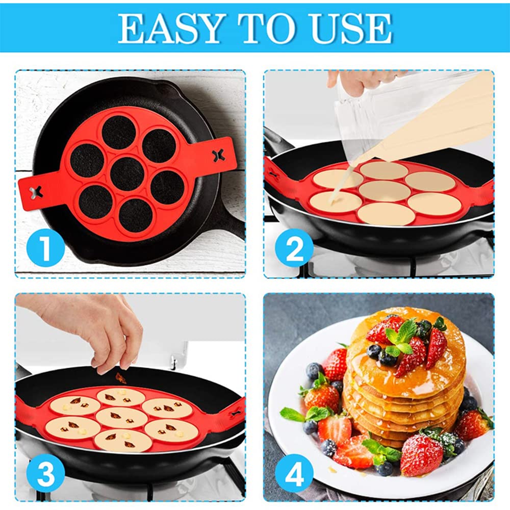 Nonstick Pancake Molds Ring Silicone Fried Egg Mould Reusable Pancake Maker Egg Ring Kitchen Cooking Baking Tools (Round Shape)