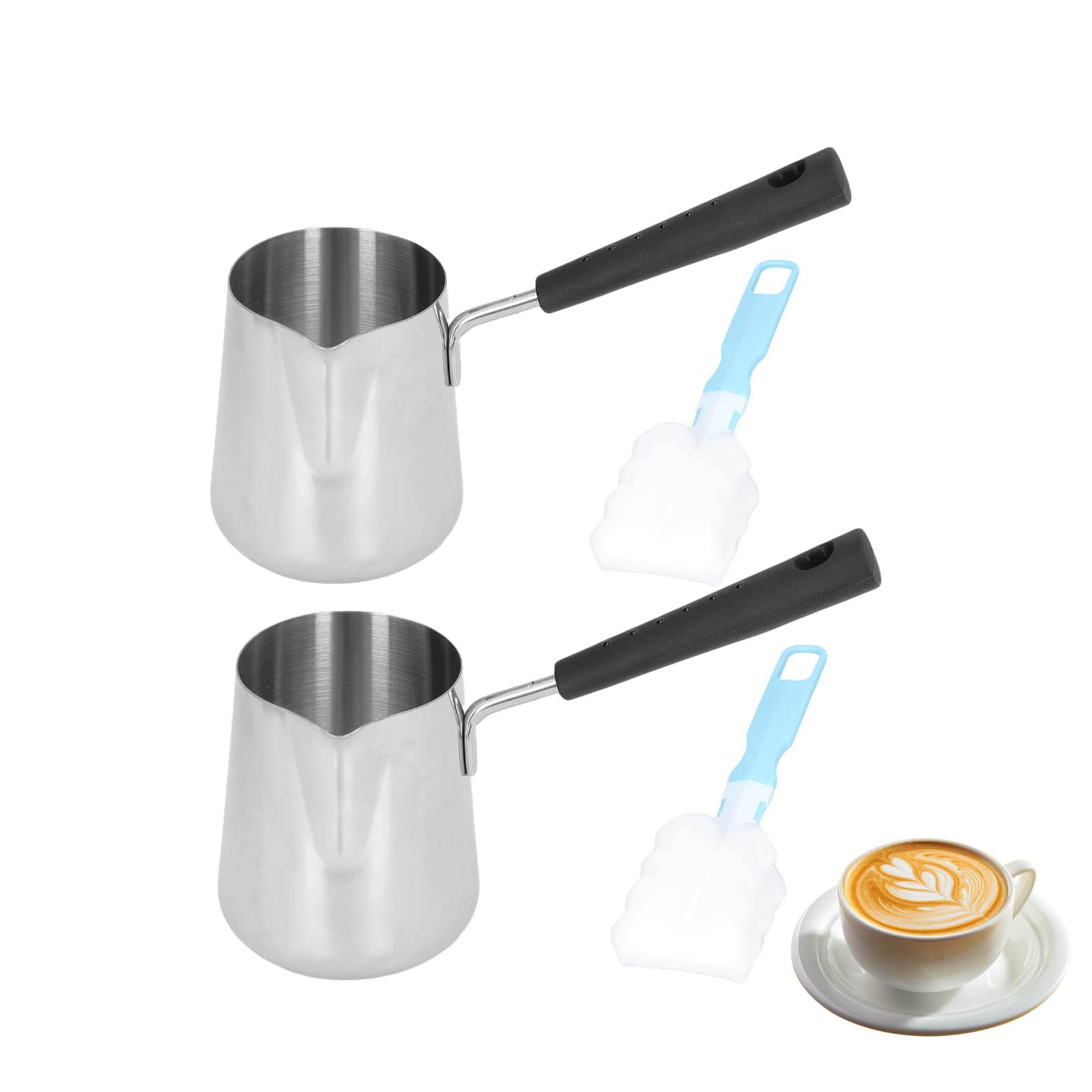 2pcs Milk Butter Warmer Pot, Turkish Coffee Pot Milk Warmer Pot Milk Boiling Pot Mini Saucepan with Spout for Maple Syrup, Sauce Heating, 350ml/12oz