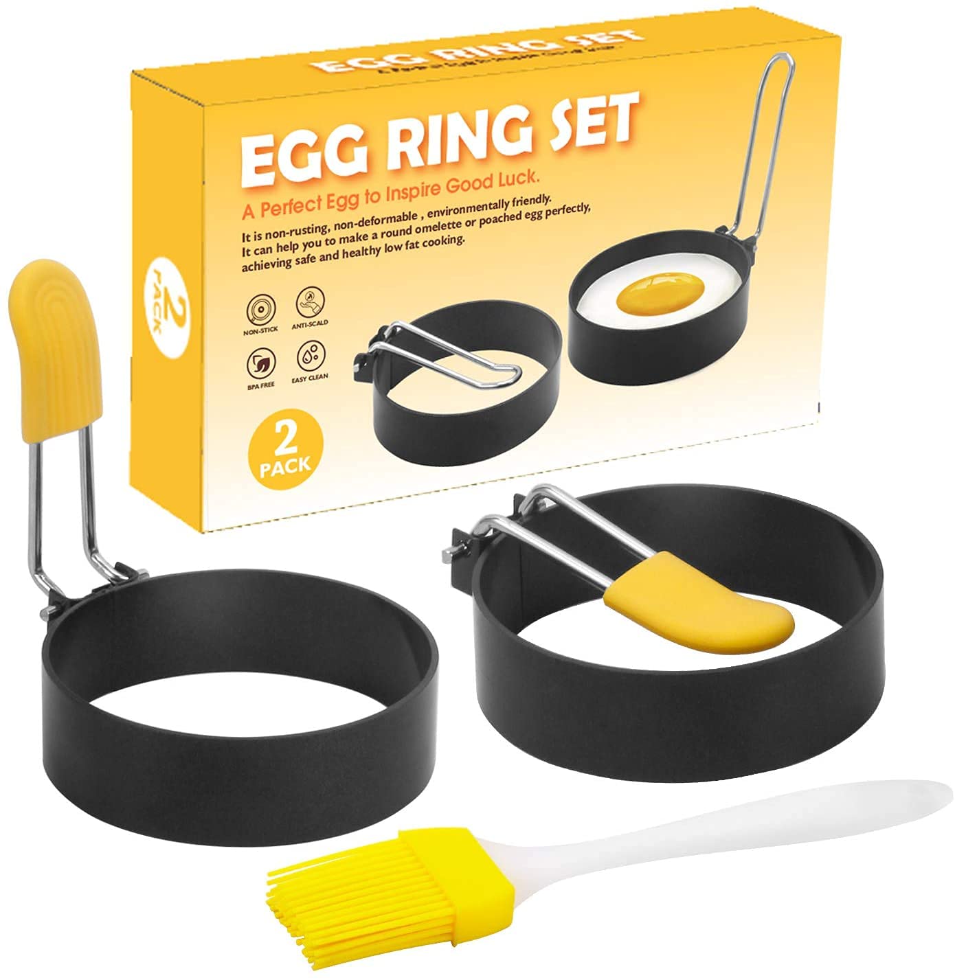 Qixin QIXIAN 2 Pack Fried Egg Mold,Reusable kitchen cooking toolsNon Stick Egg Moulds,Pancake Mould Cooking Rings for Frying Pan.