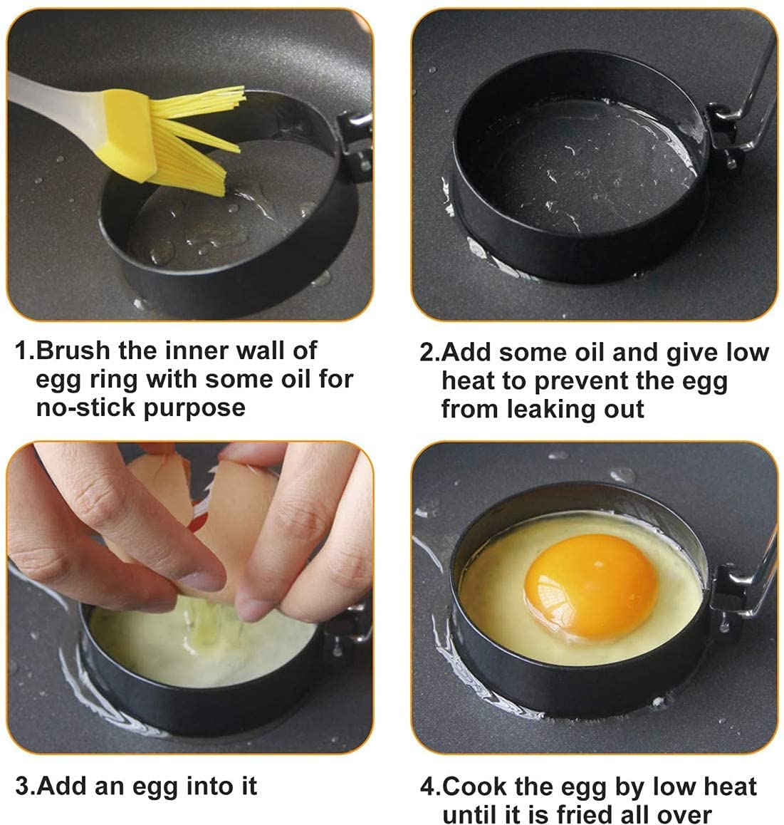 Qixin QIXIAN 2 Pack Fried Egg Mold,Reusable kitchen cooking toolsNon Stick Egg Moulds,Pancake Mould Cooking Rings for Frying Pan.