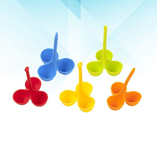 YARNOW 5 Pack Three Grid Silicone Egg Holder Egg Poaching Boiling Cooker Pot Steam Rack Practical for Stovetop Kitchen (Red+Orange+Yellow+Blue+Green)