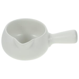 luxshiny ceramic milk pot, butter warmer with handle mini saucepan ceramic mini milk pan for kitchen home (white)