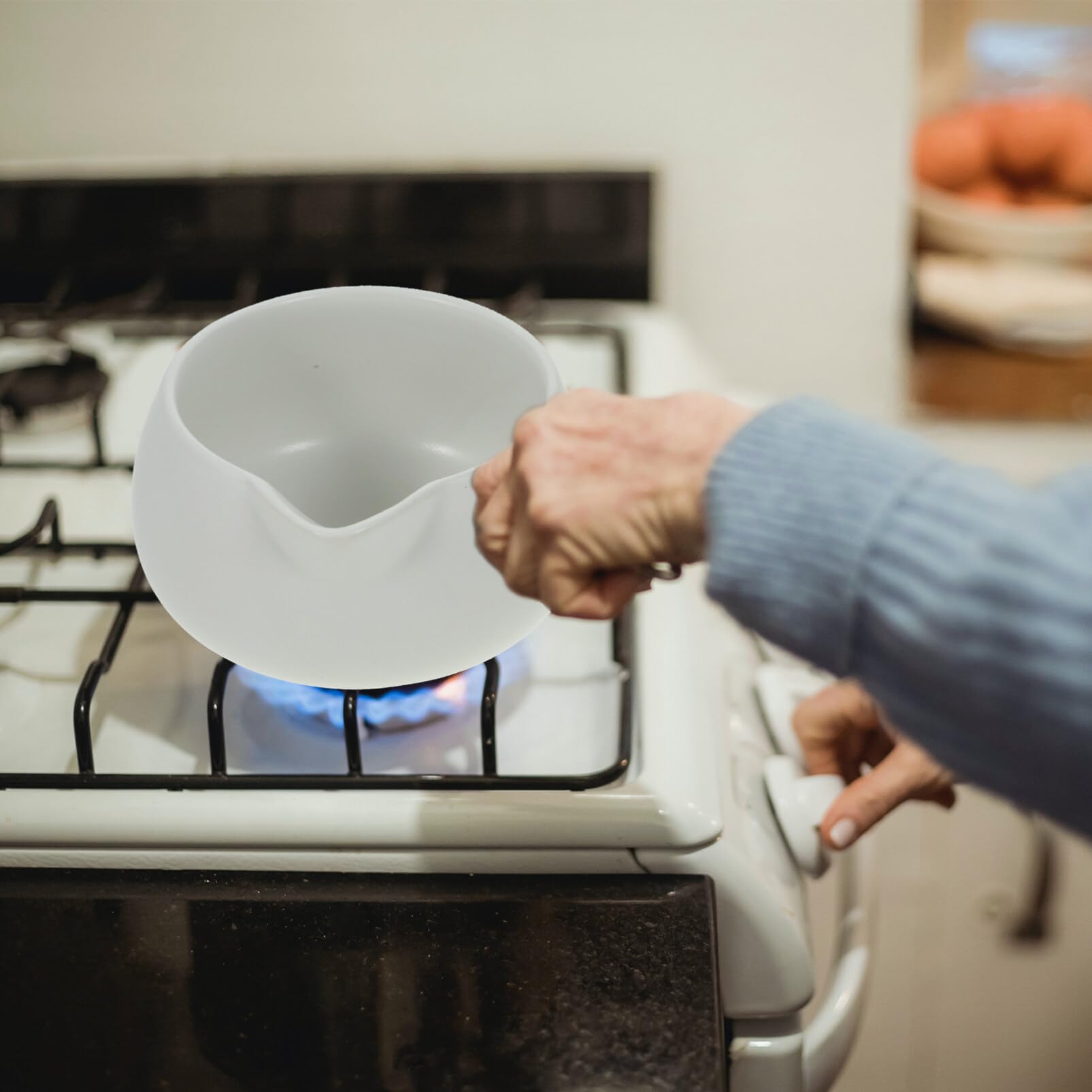 Luxshiny Ceramic Milk Pot, Butter Warmer with Handle Mini Saucepan Ceramic Mini Milk Pan for Kitchen Home (White)