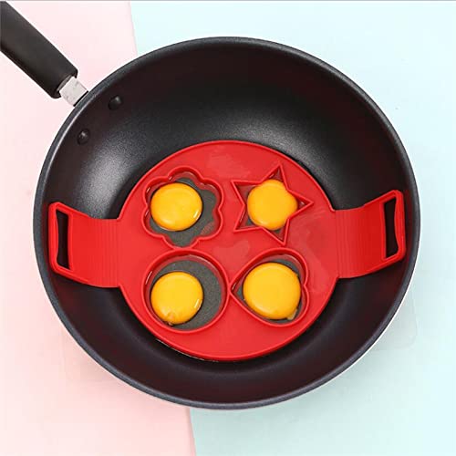 wjq&linyuzi Egg Pancake Ring Nonstick Pancake Maker Mold Silicone Egg Cooker fried egg shaper Omelet Moulds for Kitchen Baking Accessories (2 shape), Red