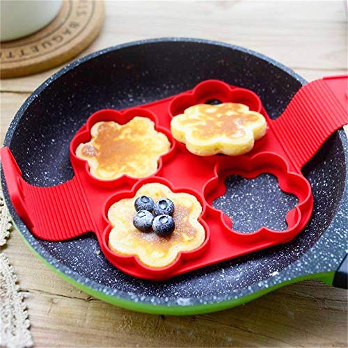 wjq&linyuzi Egg Pancake Ring Nonstick Pancake Maker Mold Silicone Egg Cooker fried egg shaper Omelet Moulds for Kitchen Baking Accessories (2 shape), Red