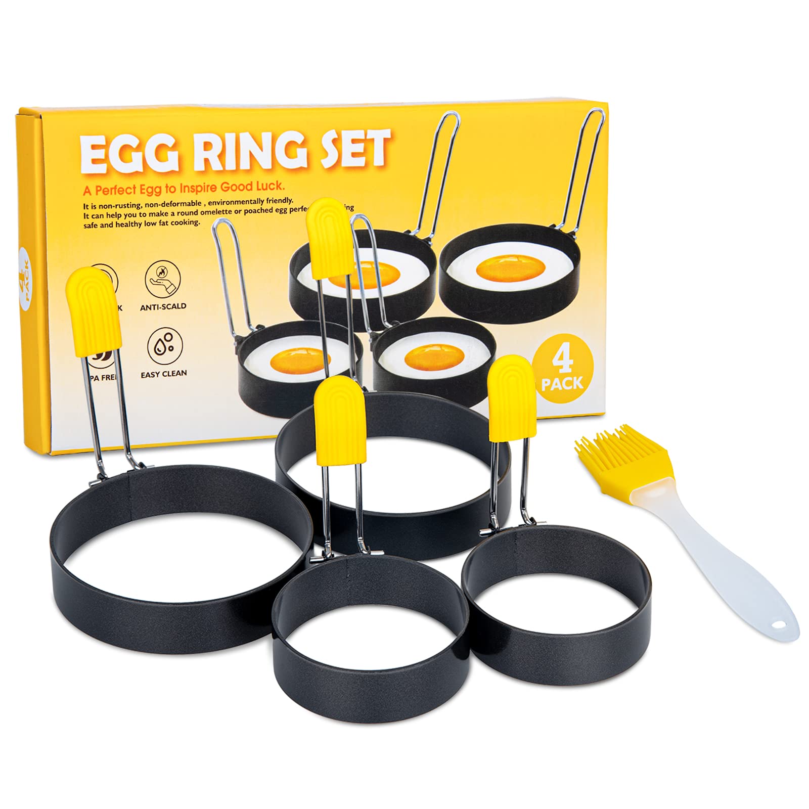 Egg Rings Egg Molds for Frying Egg Circles for Frying Eggs Round Egg Cooker Ring Stainless Steel Egg Shaper Cooking Tool for Frying Egg Sandwich Mold (4)