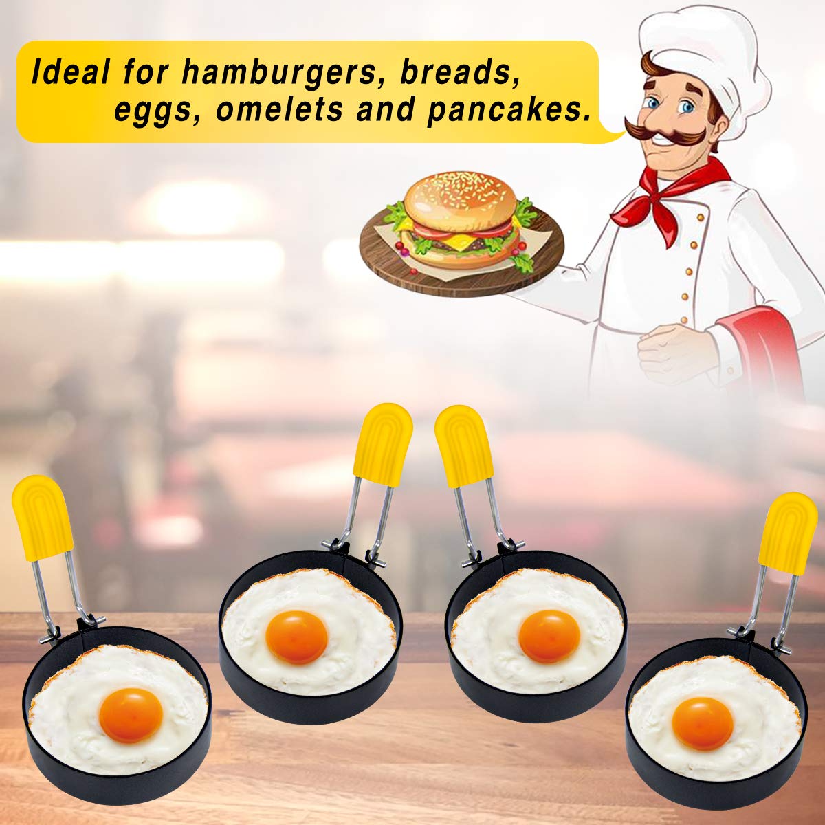 Egg Rings Egg Molds for Frying Egg Circles for Frying Eggs Round Egg Cooker Ring Stainless Steel Egg Shaper Cooking Tool for Frying Egg Sandwich Mold (4)