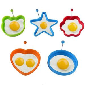 egg ring- fried egg mold, 5pcs different shapes stainless steel egg poacher, non stick pancake shaper mold with handles (silicone)
