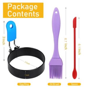 Stainless Steel Nonstick Egg Rings, Oil Brush, Silicone Spatula, Round Frying Eggs Pancake Mold with Anti-scald Handle, for Camping Breakfast Sandwich Burger Fried Eggs English Muffins - 6 Pack