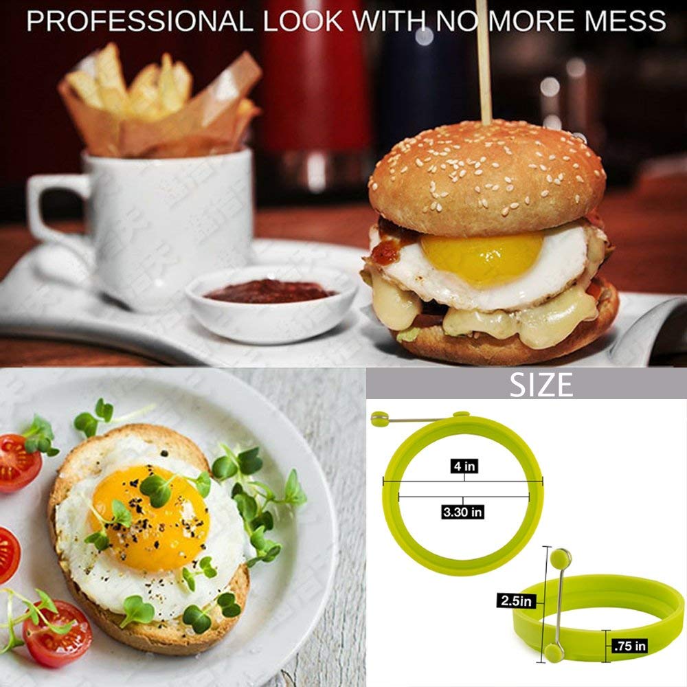 New Egg Ring with Oil Brush 100% Food Grade Egg Cooking Rings, Durable & Reusable Silicone Ring Eggs, Non Stick Silicone Ring for Eggs (5 Pack)