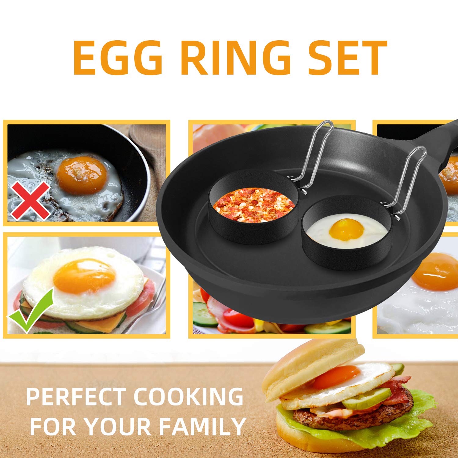 YIBO Stainless Steel Egg Rings Set,Round Non Stick Mold Metal Egg Cooker Rings For Cooking Tool Egg Maker Molds For Fried Egg McMuffin,Sandwiches,Egg Maker (2 Pack)