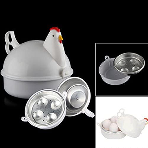 Microwave Oven Boiler Microwave Egg Steaner Poacher Cooker Boiler Steamer Gadgets Cook Soft and Hard Boiled Egg, Chicken Shape, For 4 Eggs Kitchen White