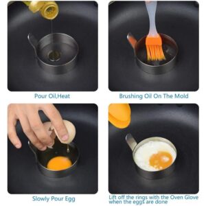 Kitchen Omelette Mould Pancake Shaper Egg Ring, Stainless Steel Egg Frying Mold with Handle(L 2PCS)