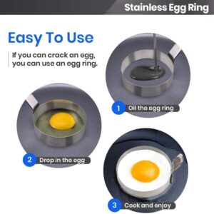 Kitchen Omelette Mould Pancake Shaper Egg Ring, Stainless Steel Egg Frying Mold with Handle(L 2PCS)