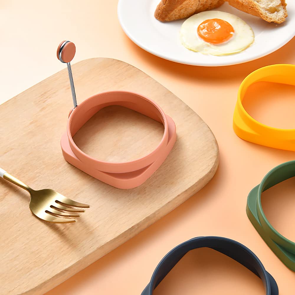 A-XINTONG 5PCS Food-Grade Silicone Egg Ring, Non-Stick Egg Cooking Ring, Fried Egg Mold, Pancake Ring, 2-in-1 Square and Round Egg Ring for Frying Eggs