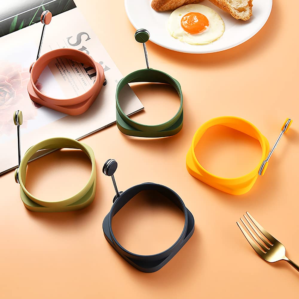A-XINTONG 5PCS Food-Grade Silicone Egg Ring, Non-Stick Egg Cooking Ring, Fried Egg Mold, Pancake Ring, 2-in-1 Square and Round Egg Ring for Frying Eggs