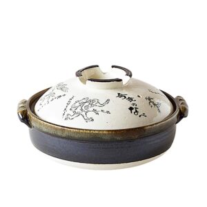 saji pottery banko ware earthenware pot, no. 8, bird and beast play, made in japan, 24-803, white, 8.5 fl oz (2,400 ml)