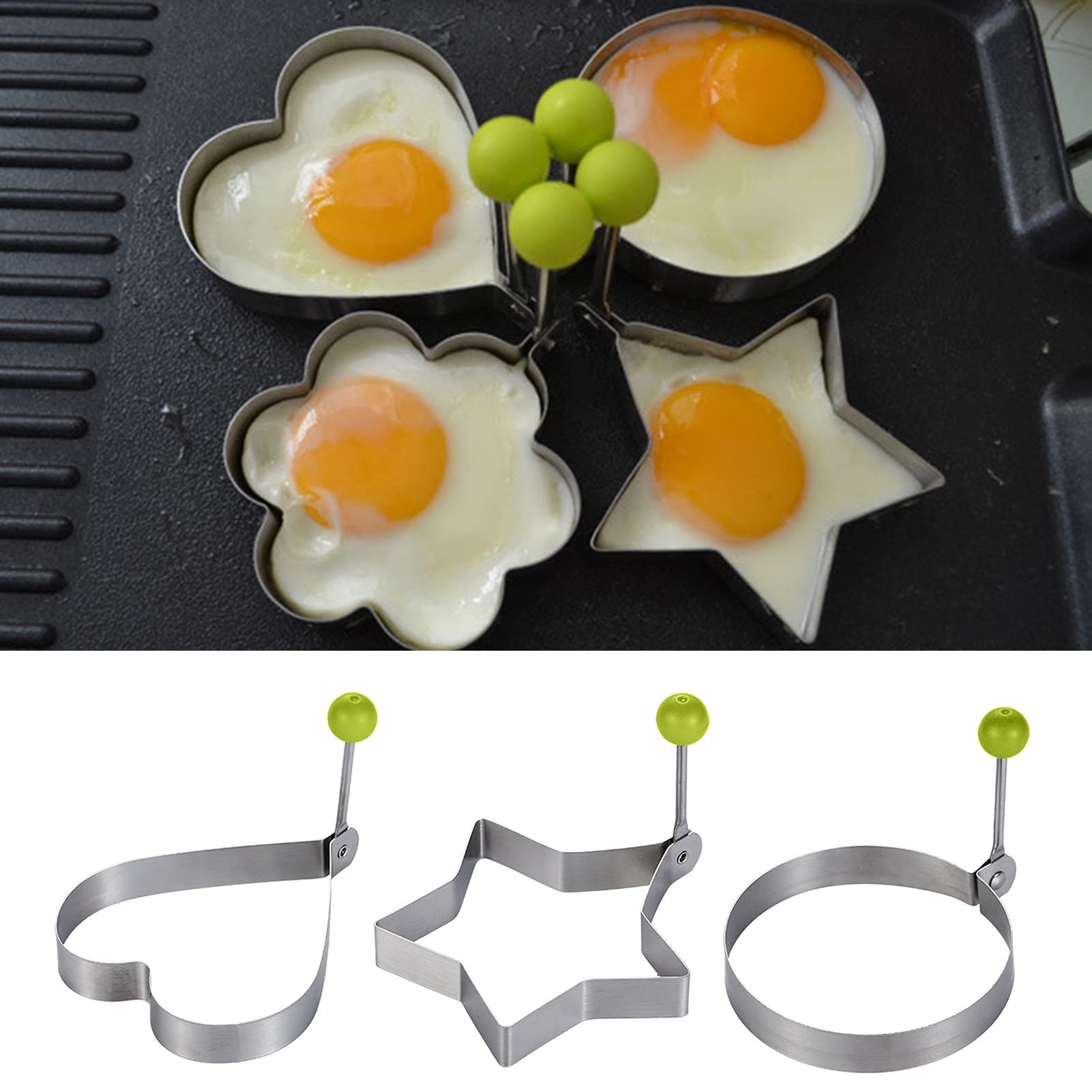 Fried Egg Mold, Stainless Steel Heart Shape Egg Shaper Pancake Mold Ring, Creative Star Shape Omelette Ring Cooking Tools Hearts