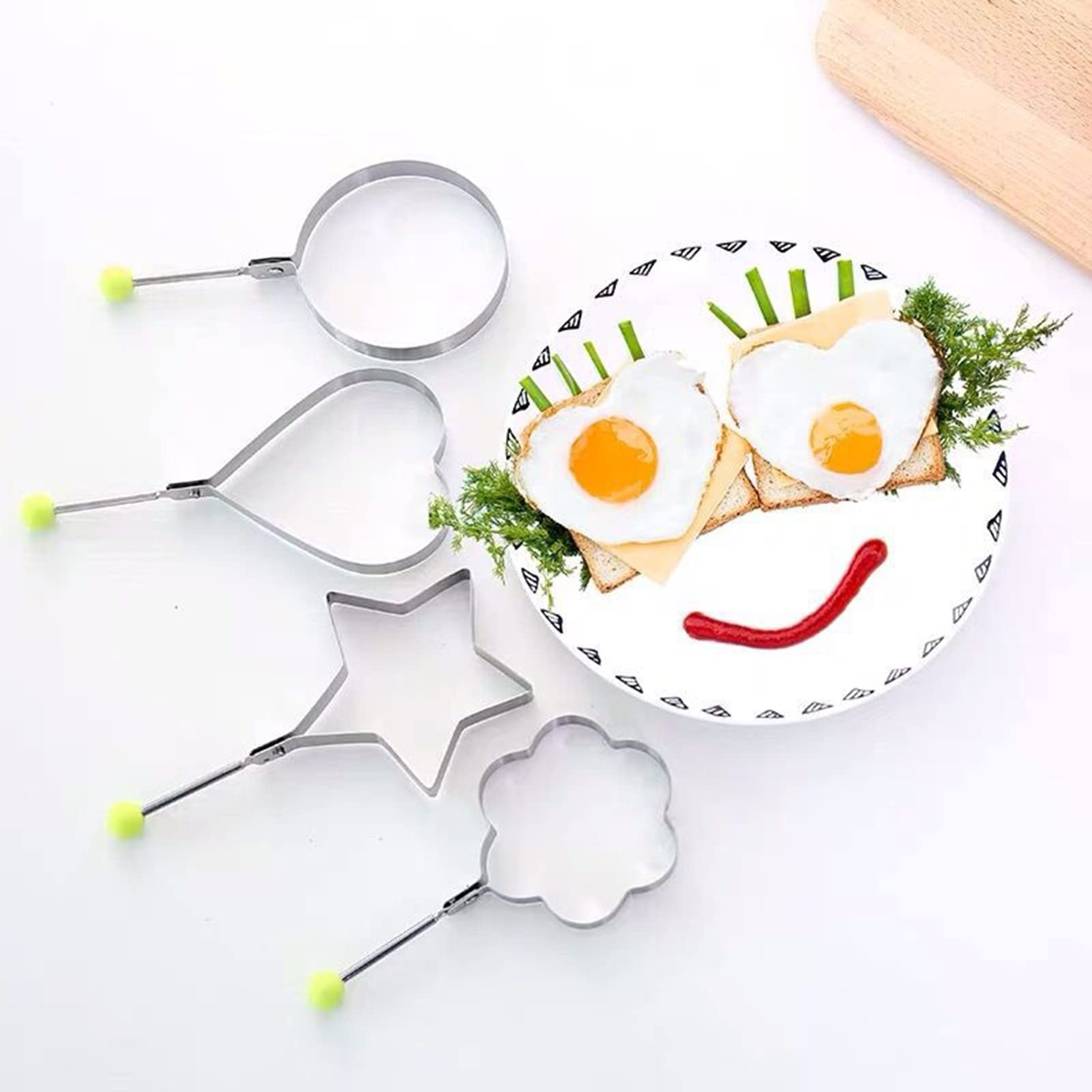 Fried Egg Mold, Stainless Steel Heart Shape Egg Shaper Pancake Mold Ring, Creative Star Shape Omelette Ring Cooking Tools Hearts