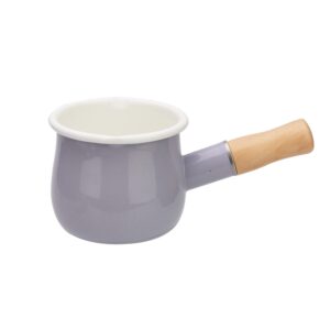 fyueropa 4-inch enamel milk pot non-stick mini saucepan butter warmer with wooden handle small cookware 17oz (purple)