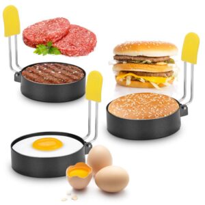 Yomi Family Egg Rings for Frying Eggs and Egg Mcmuffins, Nonstick Round Egg Shaper Mold with Anti-scald Handle and Oil Brush (4 Pack)