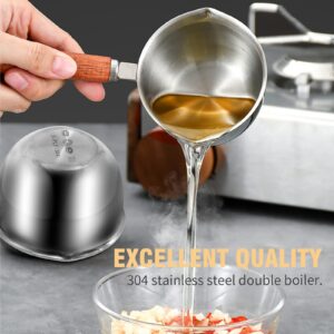 200ml/ 6.7oz Butter Warmer Pan with Dual Pour Spouts, Stainless Steel Milk Warmer Pot, Long Heat- Resistant Handle Small Sauce Pan for Stove Top, Chocolate Melting, Coffee Tea Soup Warming