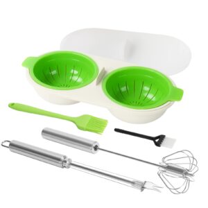 egg poacher poached eggs cooker set of 5, double egg cups for microwave boiled eggs egg cooker, stainless steel egg piercer,11 inches cheese/butter slicer (green style)