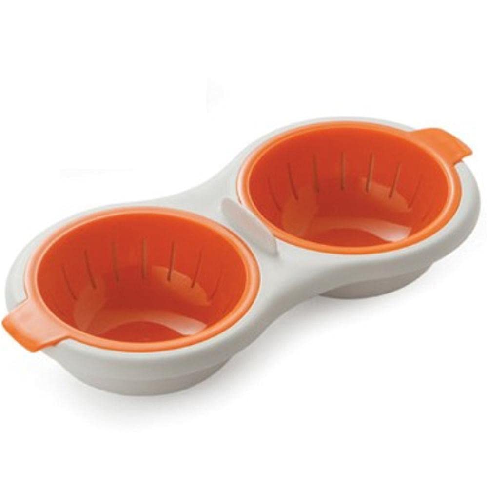 AKOAK 1 Pack Egg Poacher, Double Drain Egg Boiler, 2 - Chamber Microwave Egg Cooker Kitchen Cooking Gadgets, Drain Egg Boiler for Microwave or Stove - Orange