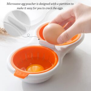 AKOAK 1 Pack Egg Poacher, Double Drain Egg Boiler, 2 - Chamber Microwave Egg Cooker Kitchen Cooking Gadgets, Drain Egg Boiler for Microwave or Stove - Orange