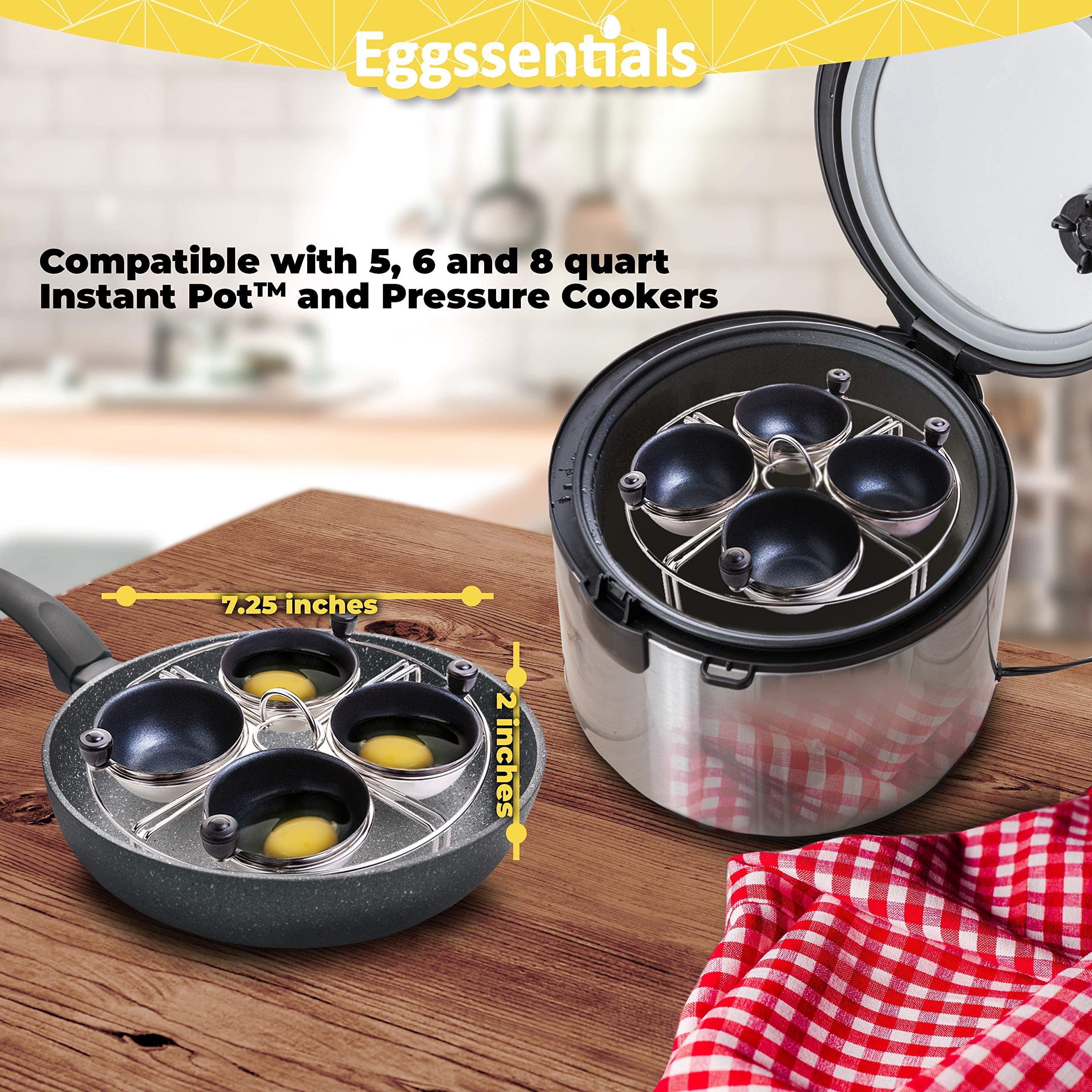 Eggssentials Egg Poacher Pan Nonstick Poached Egg Maker, Stainless Steel Egg Poaching Pan, Poached Eggs Cooker Food Grade Safe PFOA Free with Spatula, Egg Poachers Cookware - 4 Poaching Cups