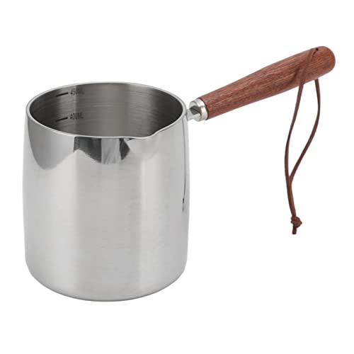 Turkish Coffee Pot, 450ml Stainless Steel Greek Coffee Pot with Spout and Wooden Handle, Stovetop Chocolate Melting Pan Milk Warmer Pot for Chocolate Heating, Camping