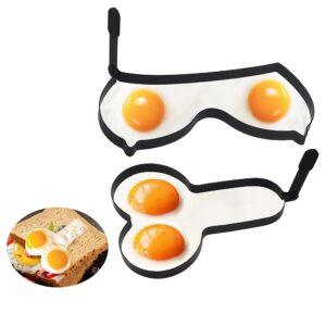 2-pack funny egg fryer, stainless steel diy egg cooking rings molds, professional non-stick egg pancake cooking tool with foldable handle